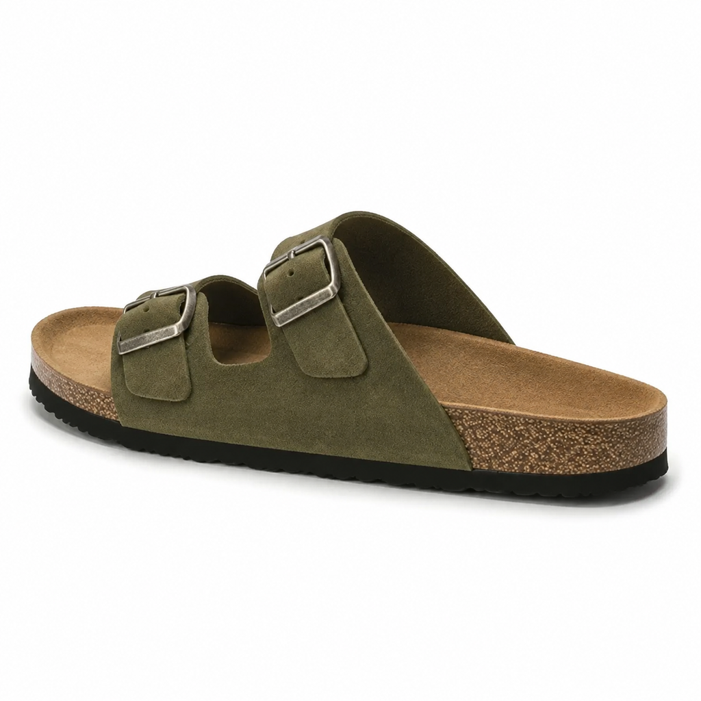 Olive Twin-Strap Slides