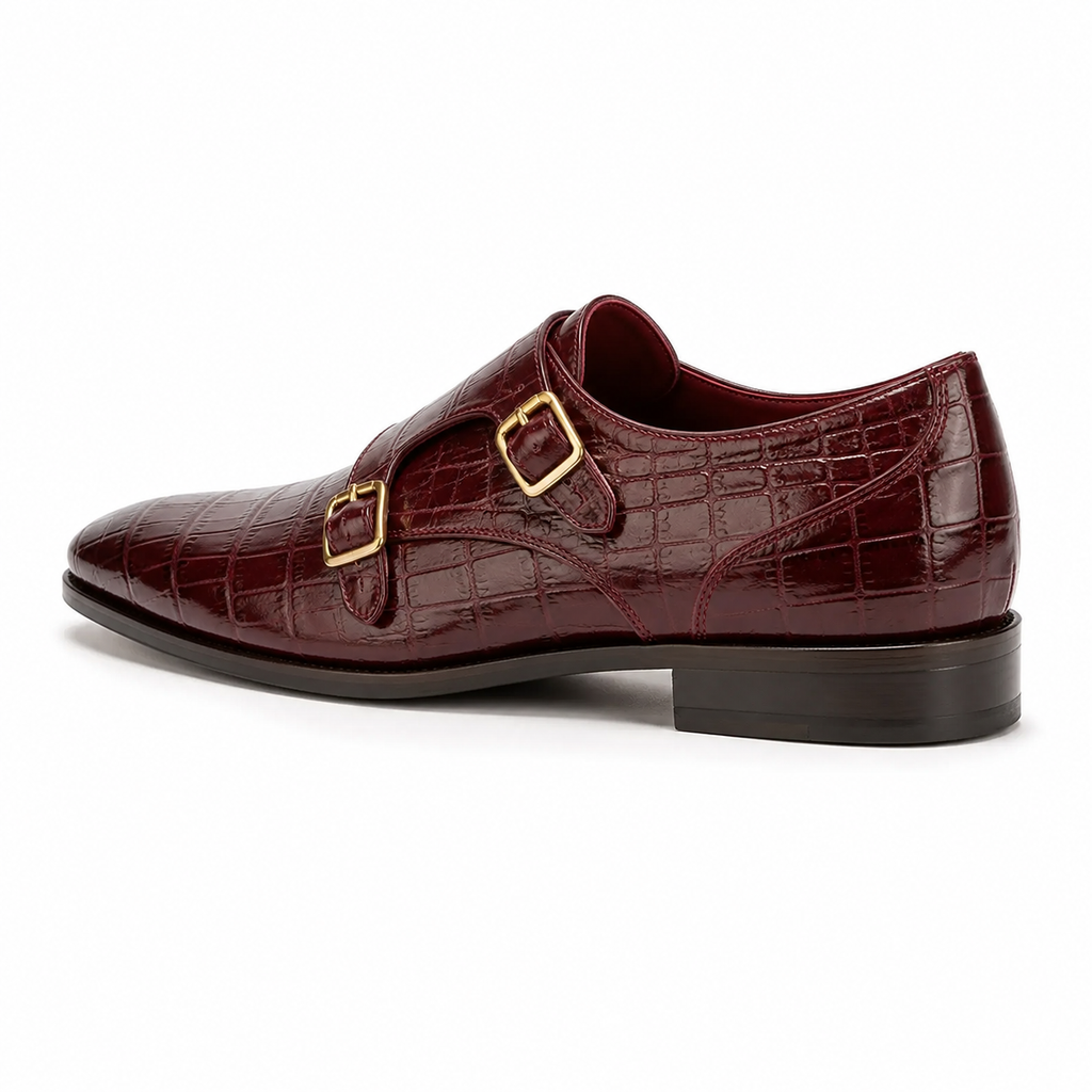 Burgundy Croc Double Monk