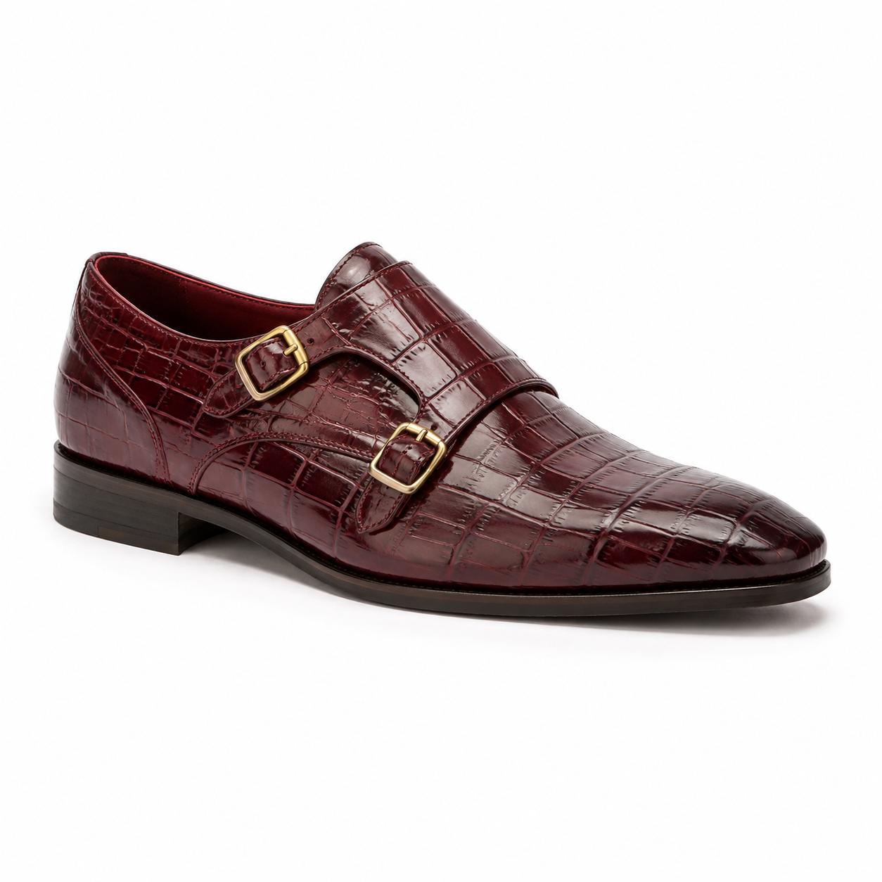 Burgundy Croc Double Monk