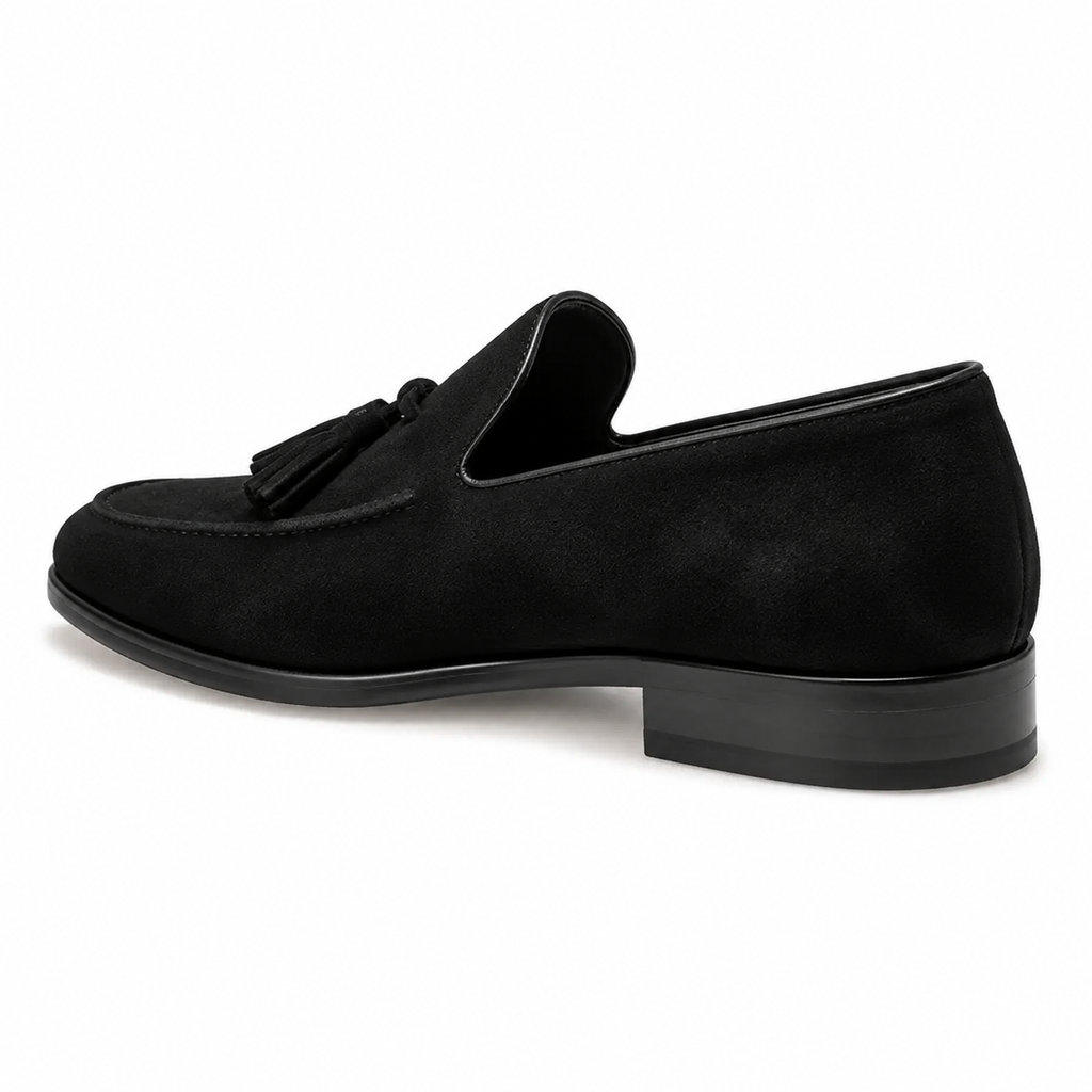 Noir Suede Tassel Loafers