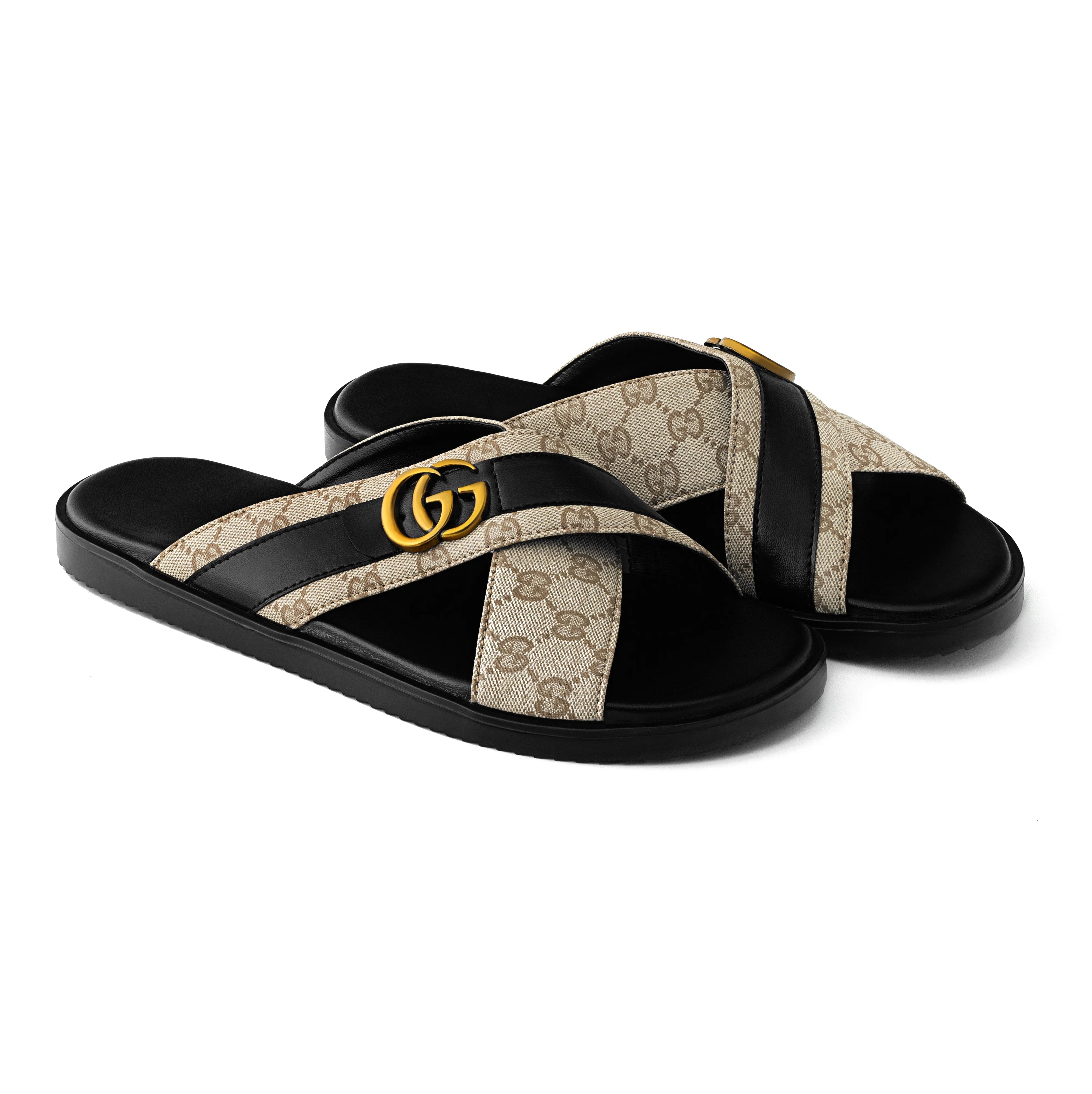 Black Cross-Strap Slides