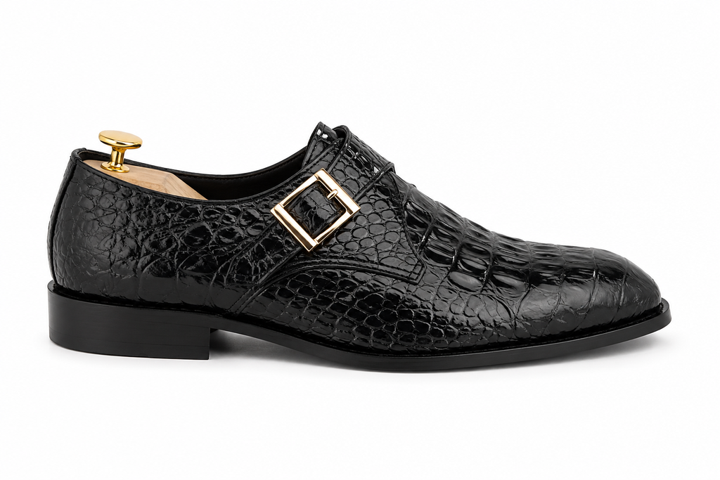 Premium Black Croc Monk Strap