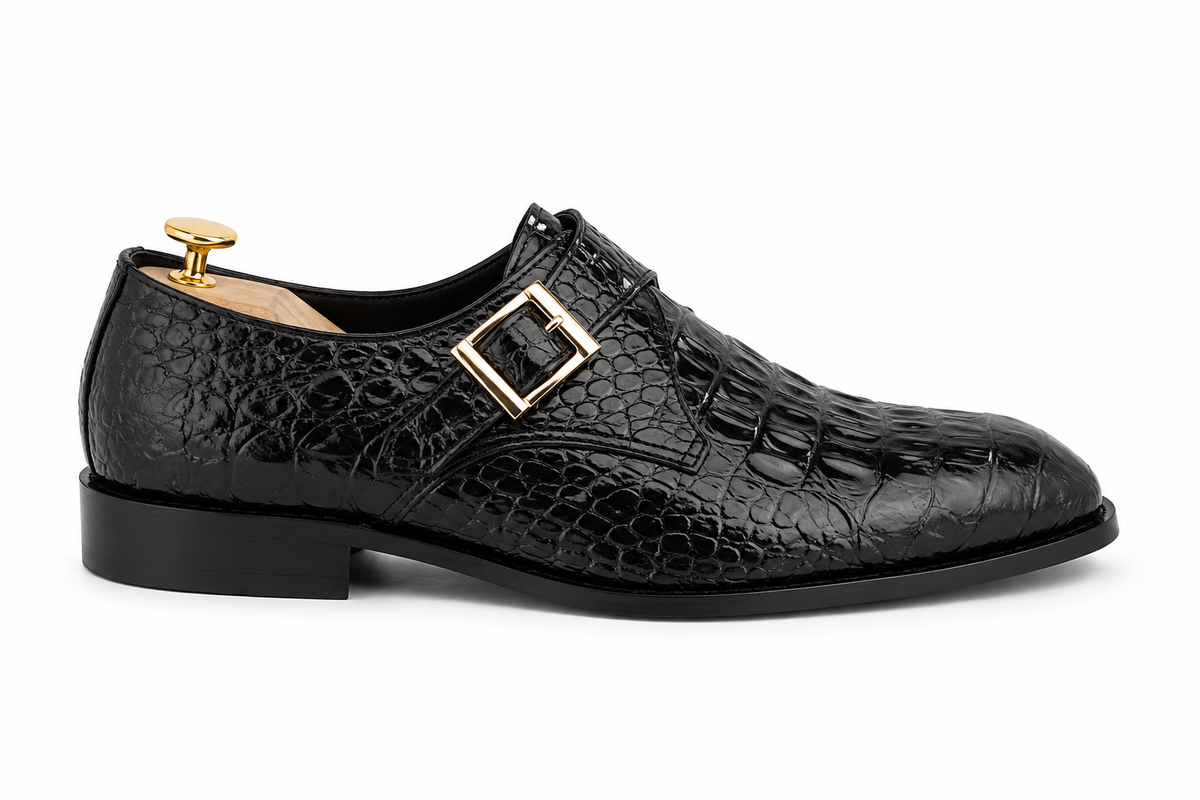 Premium Black Croc Monk Strap