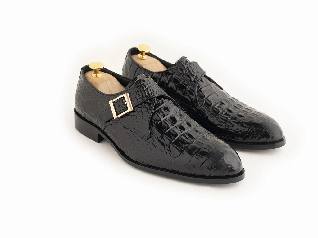 Premium Black Croc Monk Strap